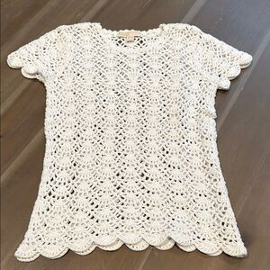 Michael Kors White Crochet Short Sleeve Top - S